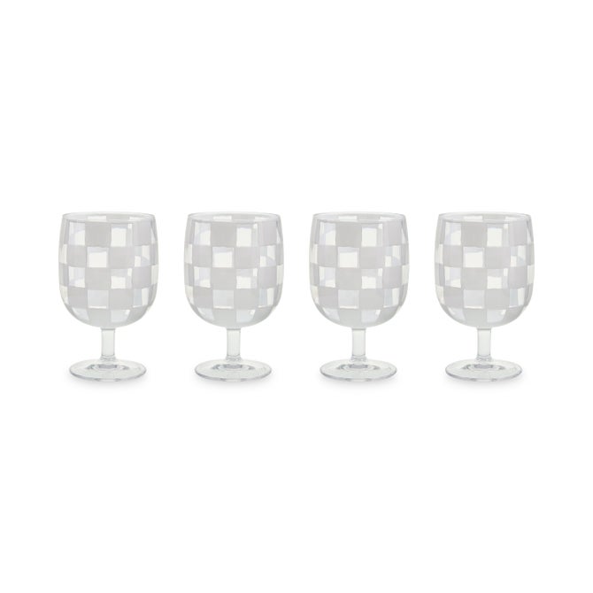 White Check Acrylic Water Goblets, Set of 4