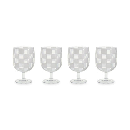 White Check Acrylic Water Goblets, Set of 4
