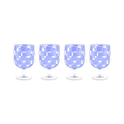 Blue Check Acrylic Water Goblets, Set of 4