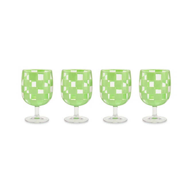 Green Check Acrylic Water Goblets, Set of 4