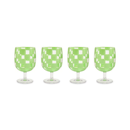 Green Check Acrylic Water Goblets, Set of 4
