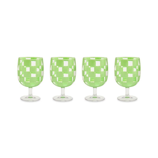 Green Check Acrylic Water Goblets, Set of 4