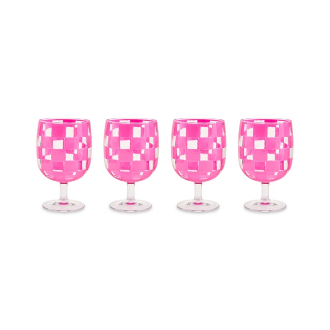 Pink Check Acrylic Water Goblets, Set of 4