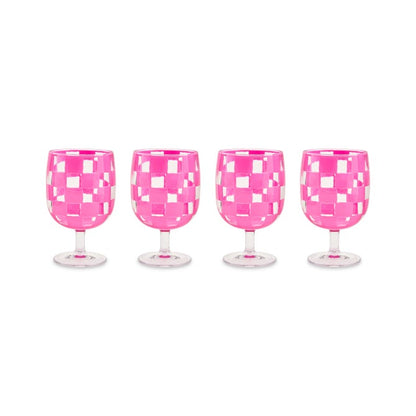 Pink Check Acrylic Water Goblets, Set of 4