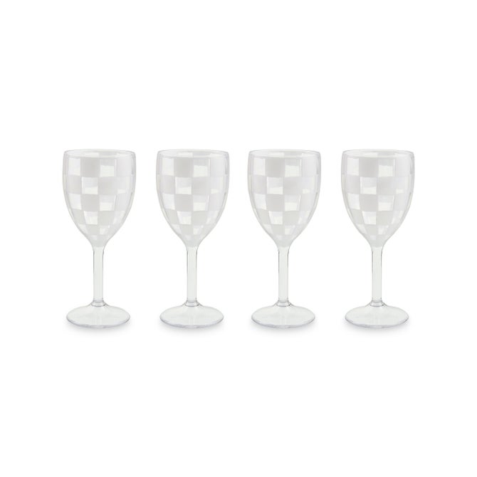 White Check Acrylic Wine Goblets, Set of 4