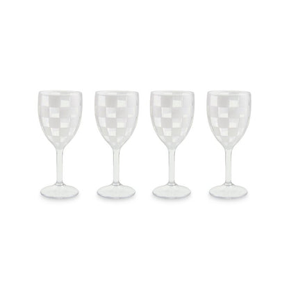 White Check Acrylic Wine Goblets, Set of 4