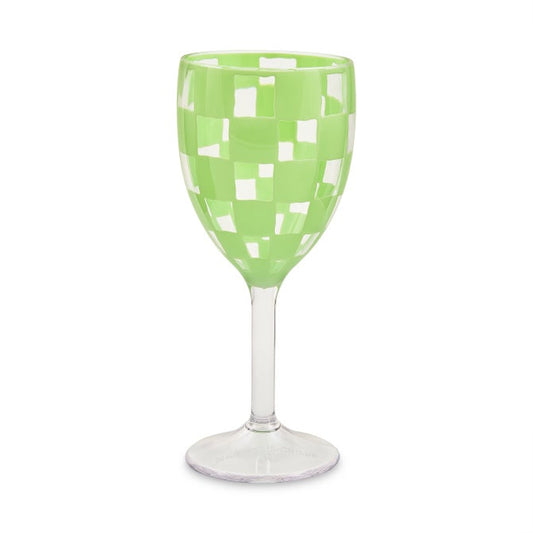 Green Check Acrylic Wine Goblets, Set of 4