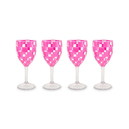 Pink Check Acrylic Wine Goblets, Set of 4