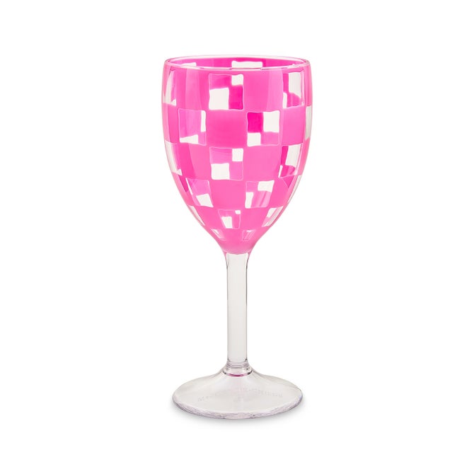 Pink Check Acrylic Wine Goblets, Set of 4