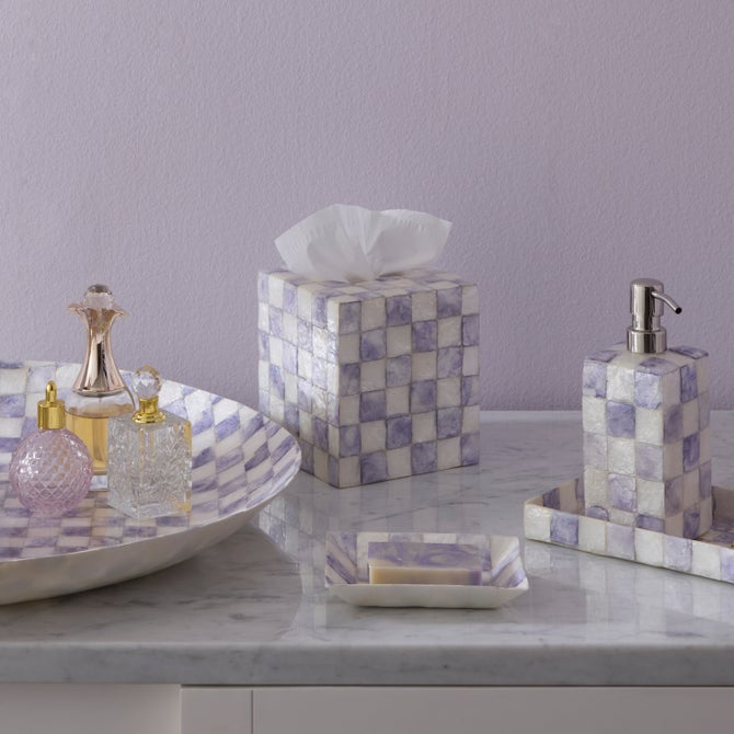Violet Check Capiz Boutique Tissue Box Cover