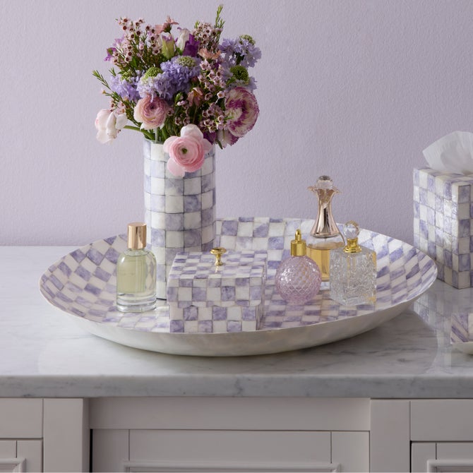 Violet Check Decorative Capiz Bowl