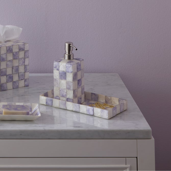 Violet Check Capiz Vanity Tray