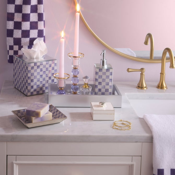 Violet Check Glass Vanity Tray