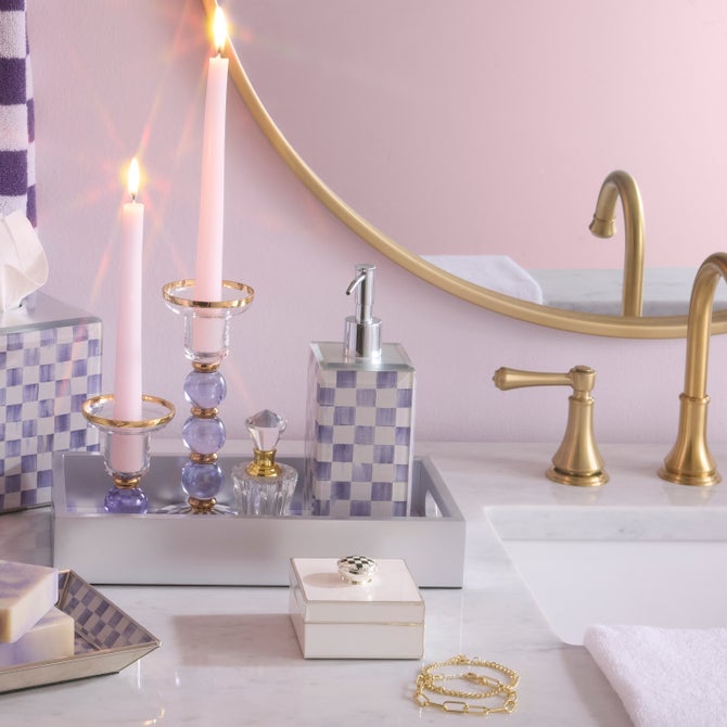 Violet Check Glass Soap Pump