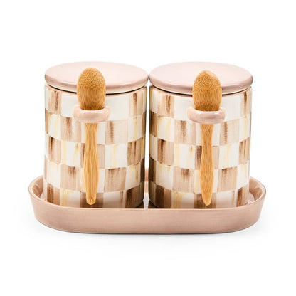 Mocha Check Farmhouse Canister, Set of 2