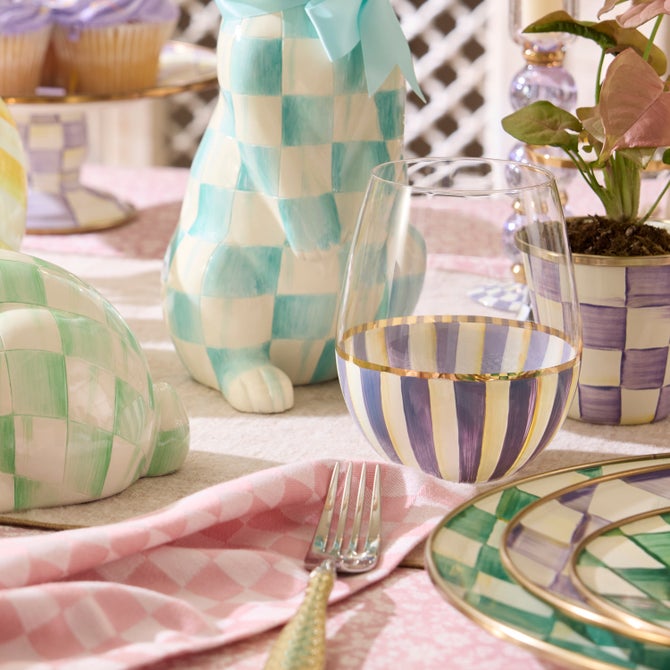 Violet Stripe Stemless Wine Glass
