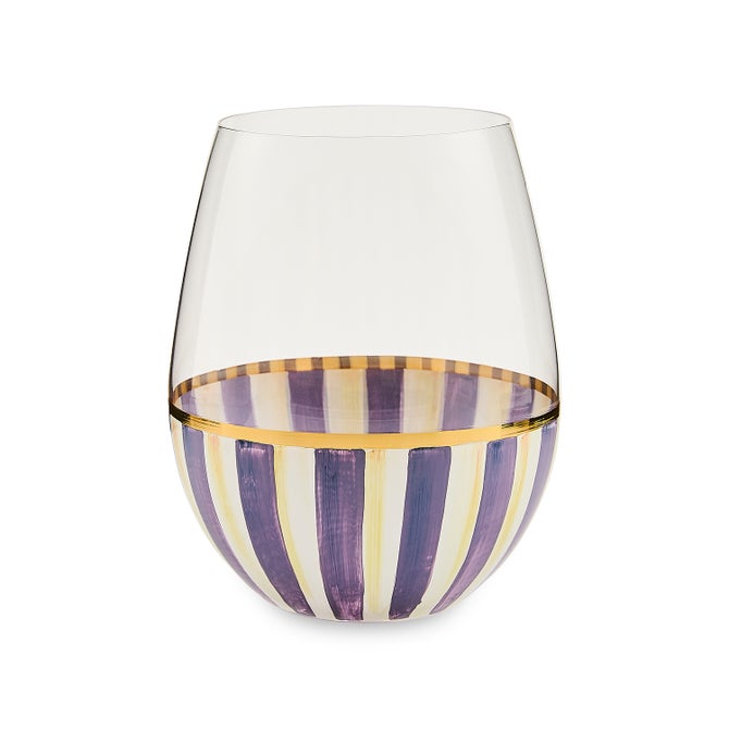 Violet Stripe Stemless Wine Glass