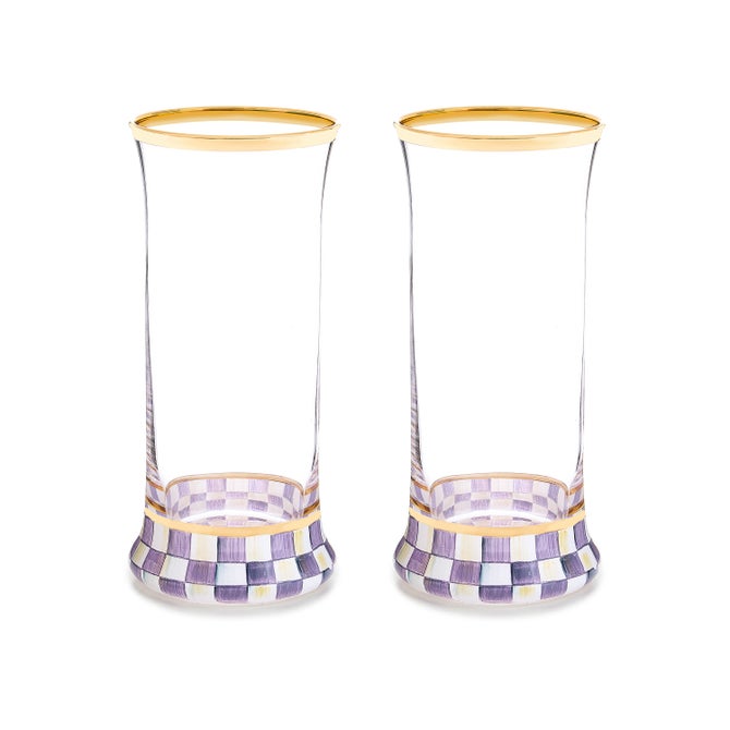 Violet Check Highball Glass, Set of 2