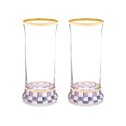 Violet Check Highball Glass, Set of 2