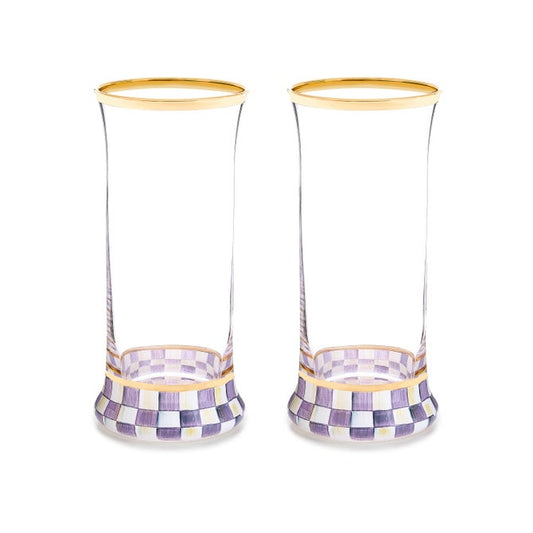 Violet Check Highball Glass, Set of 2