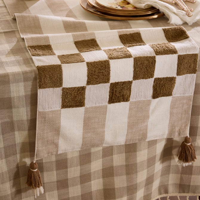 Flax Checks and Stripes Table Runner