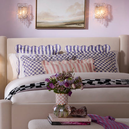 Violet Check Reversible Scalloped Throw Pillow