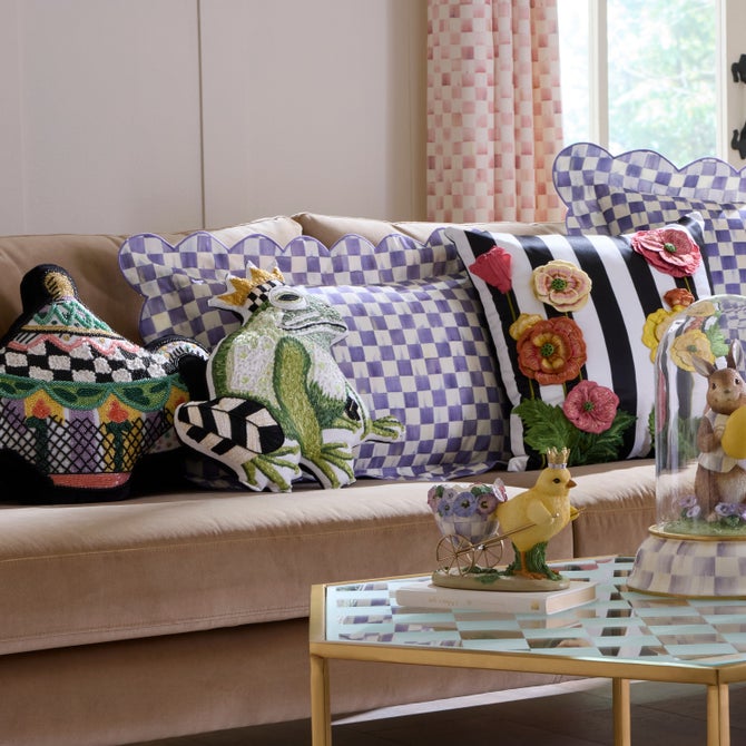 Violet Check Reversible Scalloped Throw Pillow
