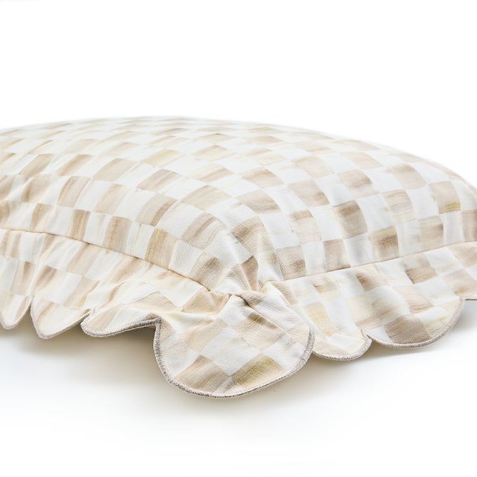 Mocha Check Reversible Scalloped Lumbar Throw Pillow