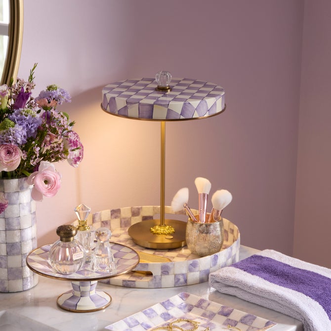Violet Check LED Rechargeable Disk Table Lamp