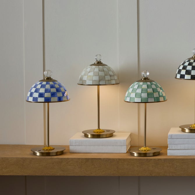 Mocha Check LED Rechargeable Dome Table Lamp