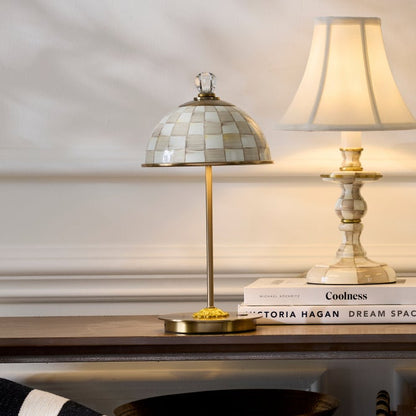 Mocha Check LED Rechargeable Dome Table Lamp