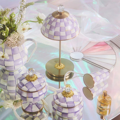 Violet Check LED Rechargeable Dome Table Lamp