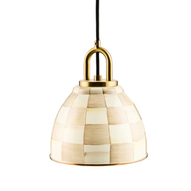 Mocha Check 8" Dome Pendant Lamp
