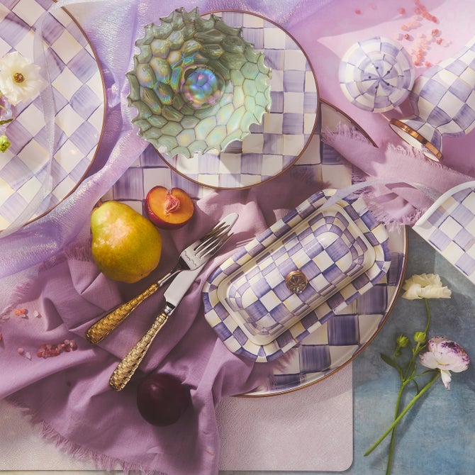 Violet Check Round Tray