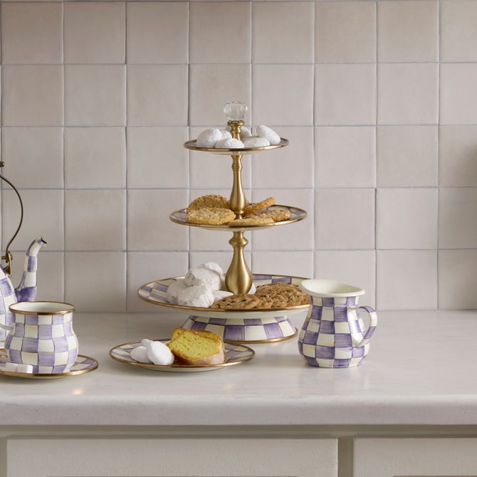 Violet Check Three Tier Sweet Stand